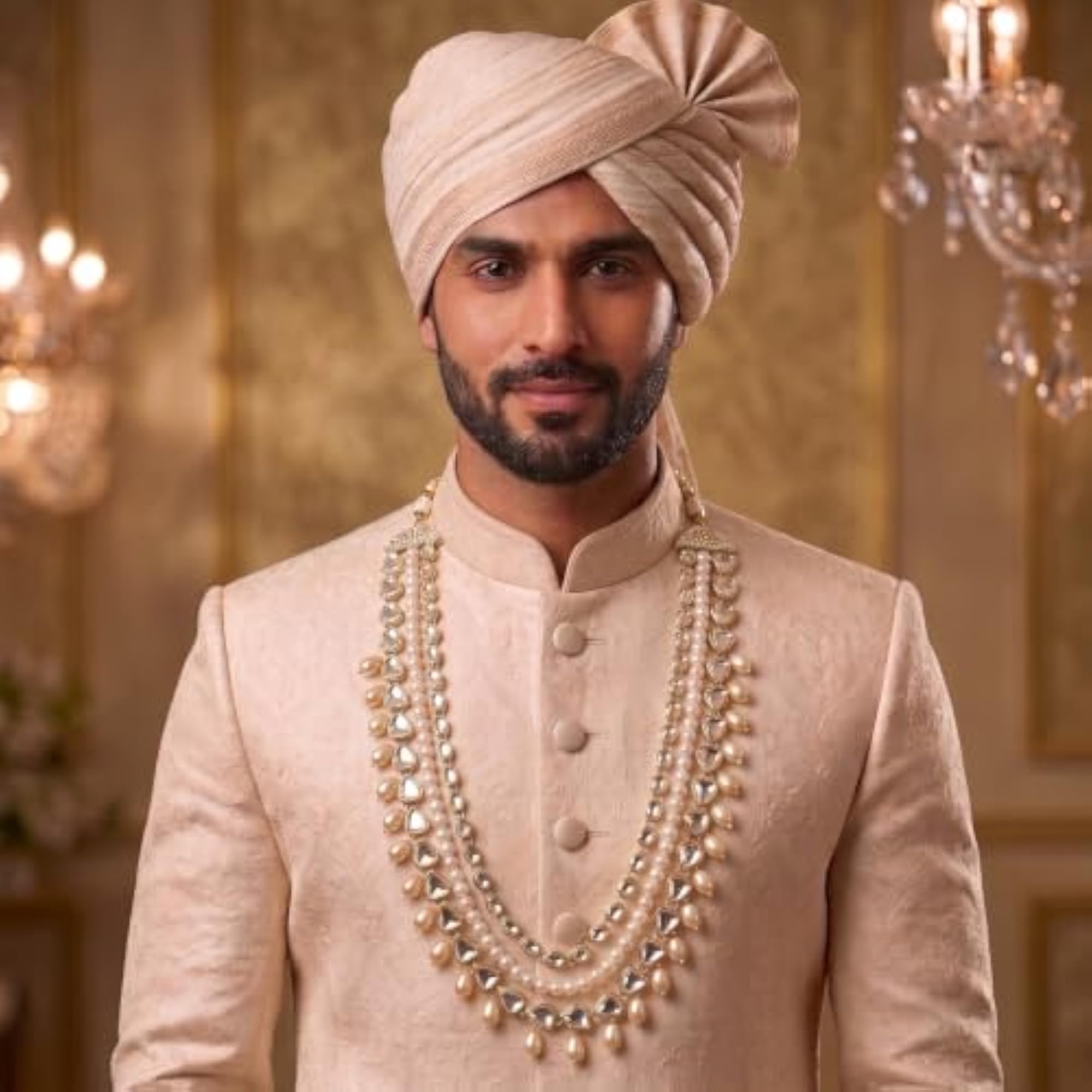Men's Royal Kundan & Pearl Dulha Mala for Sherwani